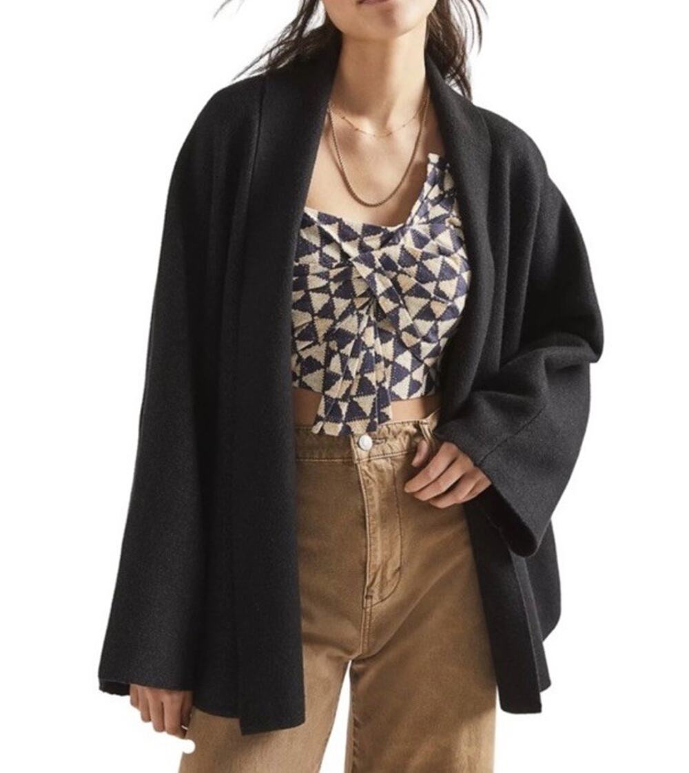 Anthropologie Trish Open Front Cinch Cardigan Sweater Jacket One Size Black